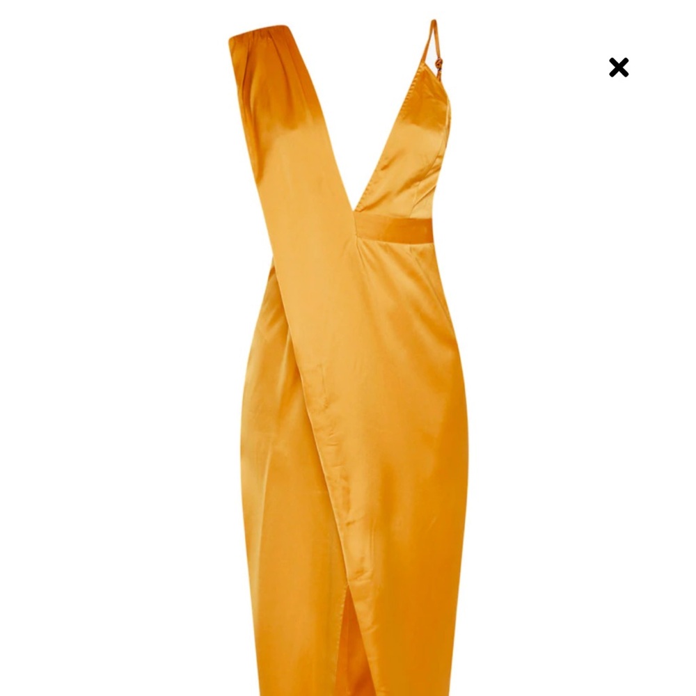 MUSTARD ASYMMETRIC DRAPE DETAIL MAXI DRESS